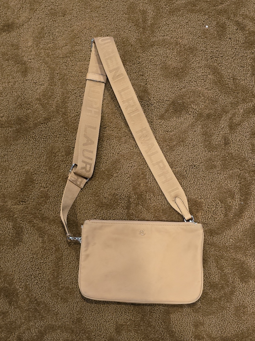 Ralph Lauren Double RL Tan Waterproof Crossbody with Logo Strap